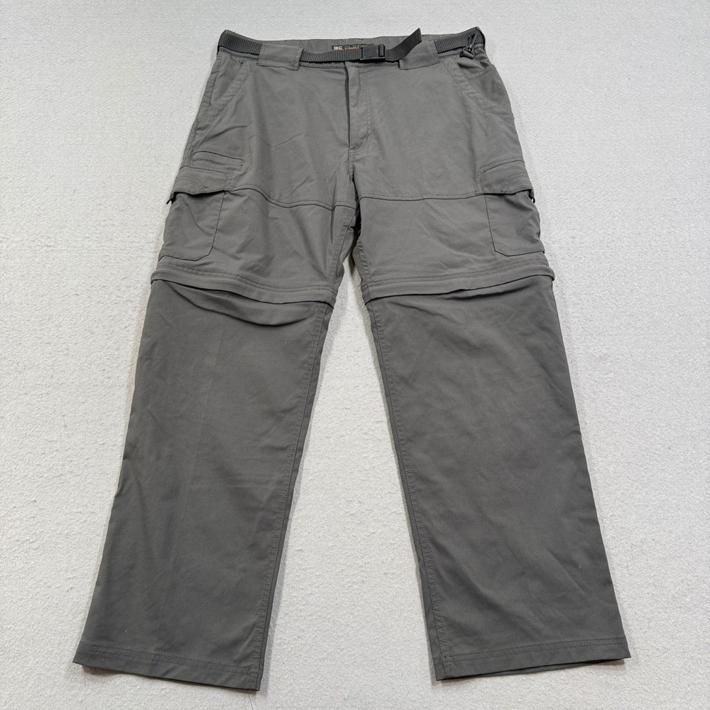BC Clothing Convertible Cargo Pants Men's XL Gray Belted Utility Hiking Outdoor